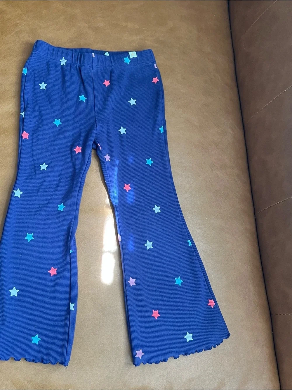 Baby Gap Girls Sz 3Y Blue Ribbed Pull-On Flare Leggings Pants Stars print
